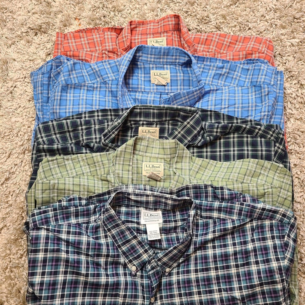 LL Bean Mens XXL Tall Traditional Fit Plaid Short Sleeve Cotton Shirts Lot of 4